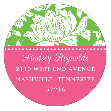 White Floral on Green and Hot Pink Round Address Labels